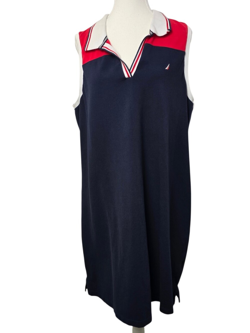 Nautica Colorblock Sleeveless Cotton Midi Dress XXL Blue Red White Casual
